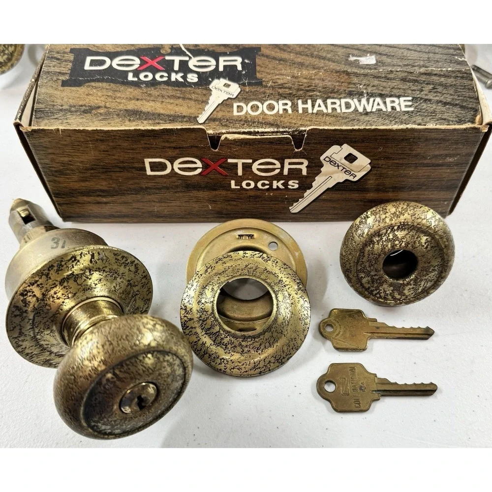 3 Vintage Dexter Door Handle Locks Dover Model 3442 Cylindrical Dexlock